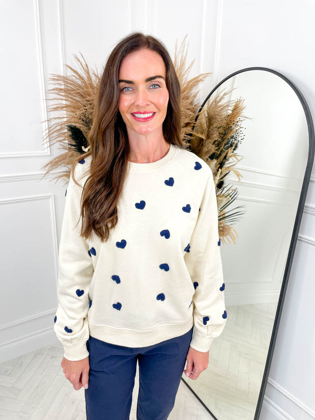 Kasa Sweatshirt - Navy Heart Print