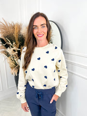 Kasa Sweatshirt - Navy Heart Print