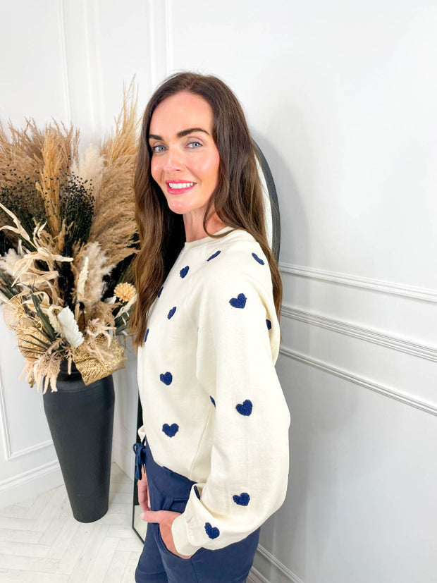 Kasa Sweatshirt - Navy Heart Print