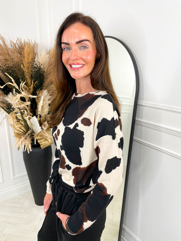 Pippa Knit- Brown Cow Print