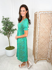 Bettina Midi Shirred Dress - Green Rainbow Pebbles by Sugarhill Brighton