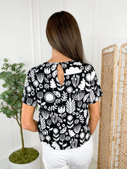 Christina Top - Monochrome Folk Floral by Sugarhill Brighton