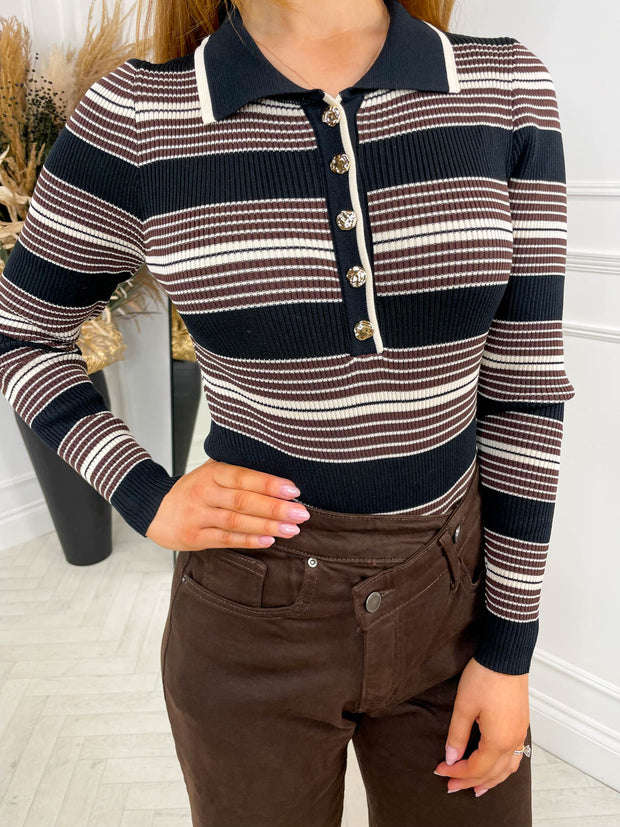 Morgen Bodysuit Black/Cream Stripe