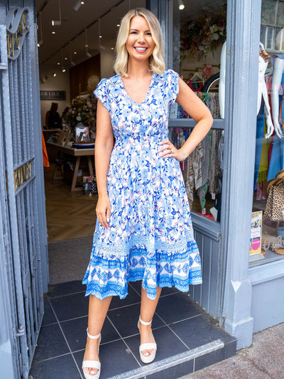 Cally Dress - Blue Botanical