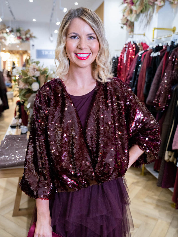 Tatum Sequin Top - Burgundy