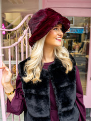 Fur Bucket Hat - Burgundy