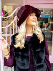 Fur Bucket Hat - Burgundy