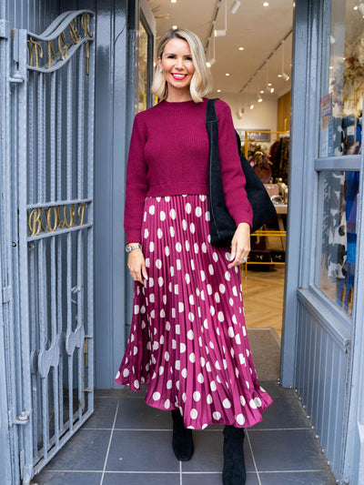 Fran Polka Dot Dress - Burgundy