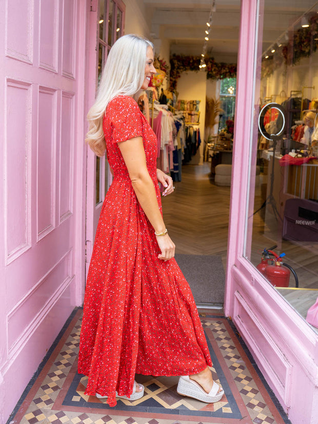 Barbara Dress - Red Ditsy Floral