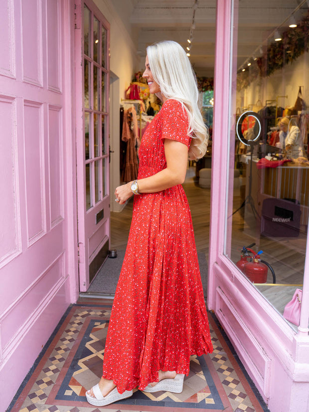Barbara Dress - Red Ditsy Floral