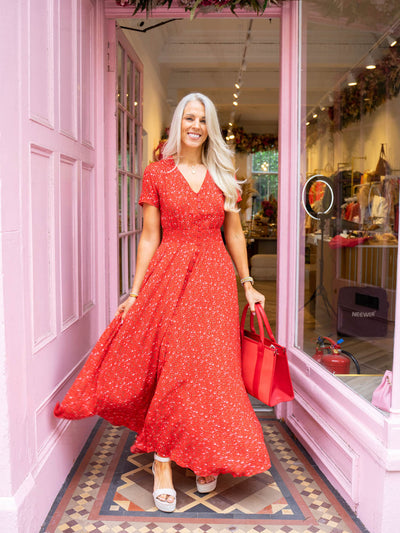 Barbara Dress - Red Ditsy Floral