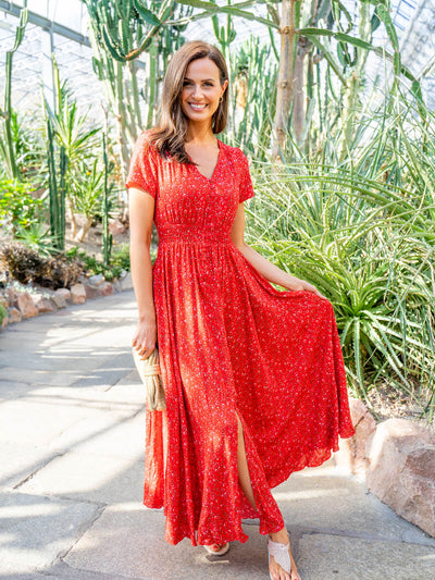 Barbara Dress - Red Ditsy Floral