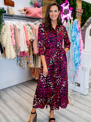 Kali Dress Multi Animal - Plum