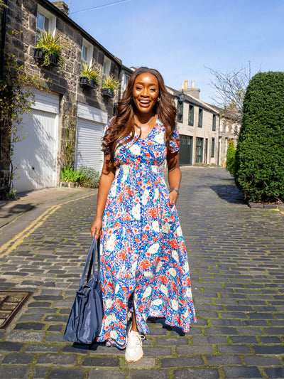 Barbara Dress - Blue/Red Floral