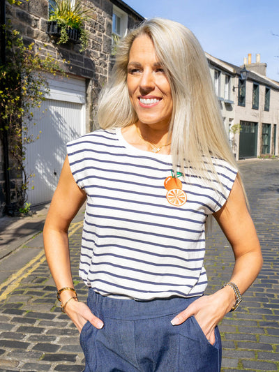 Chrissy Relaxed Tank T-Shirt - Off White/Navy by Sugarhill Brighton