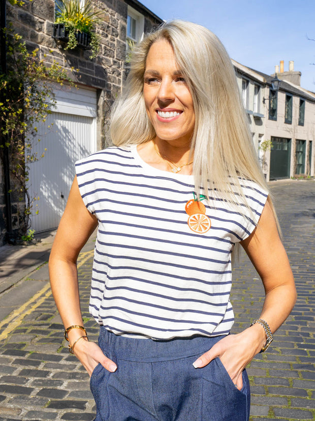 Chrissy Relaxed Tank T-Shirt - Off White/Navy by Sugarhill Brighton