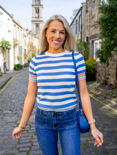 Arden Knit Top - Off White/Blue Stripe by Sugarhill Brighton
