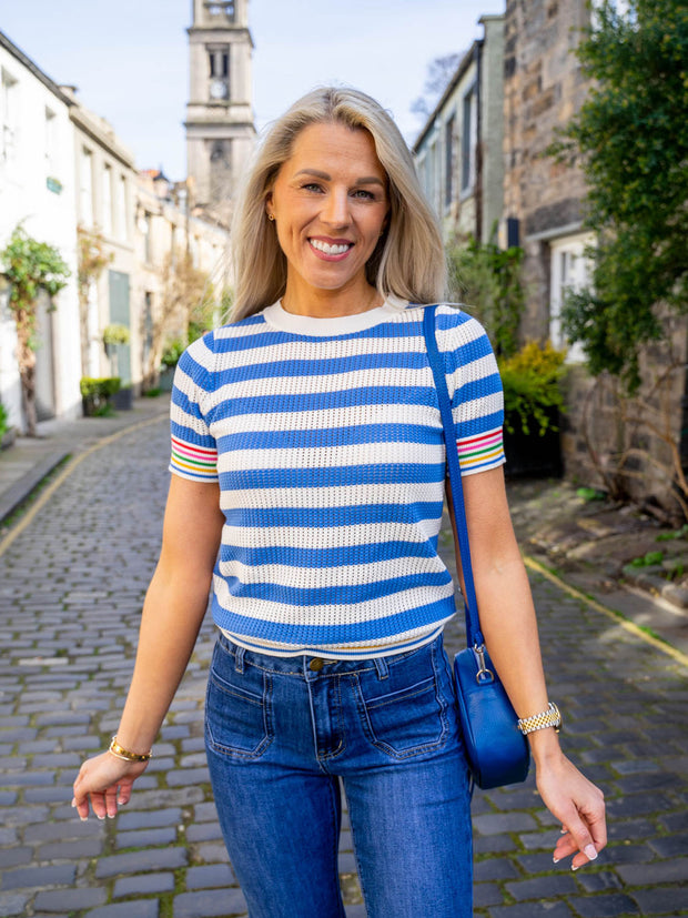 Arden Knit Top - Off White/Blue Stripe by Sugarhill Brighton