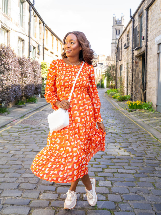 Lizzy Dress - Orange Geometric