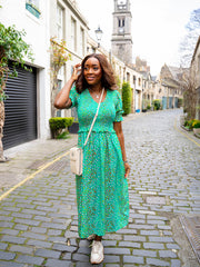Bettina Midi Shirred Dress - Green Rainbow Pebbles by Sugarhill Brighton