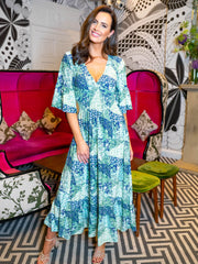 Kyra Dress - Green Ditsy Floral