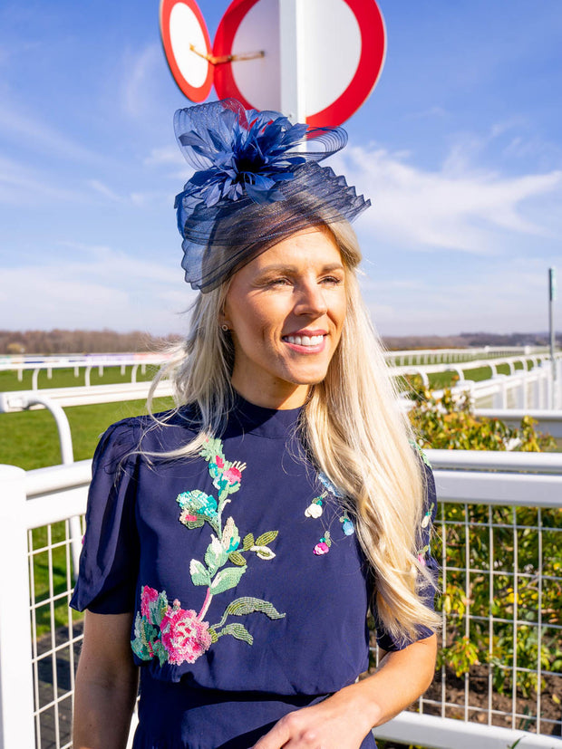 Peonies Fascinator - Navy