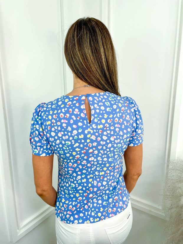 Lucinda Top - Blue Rainbow Leopard by Sugarhill Brighton