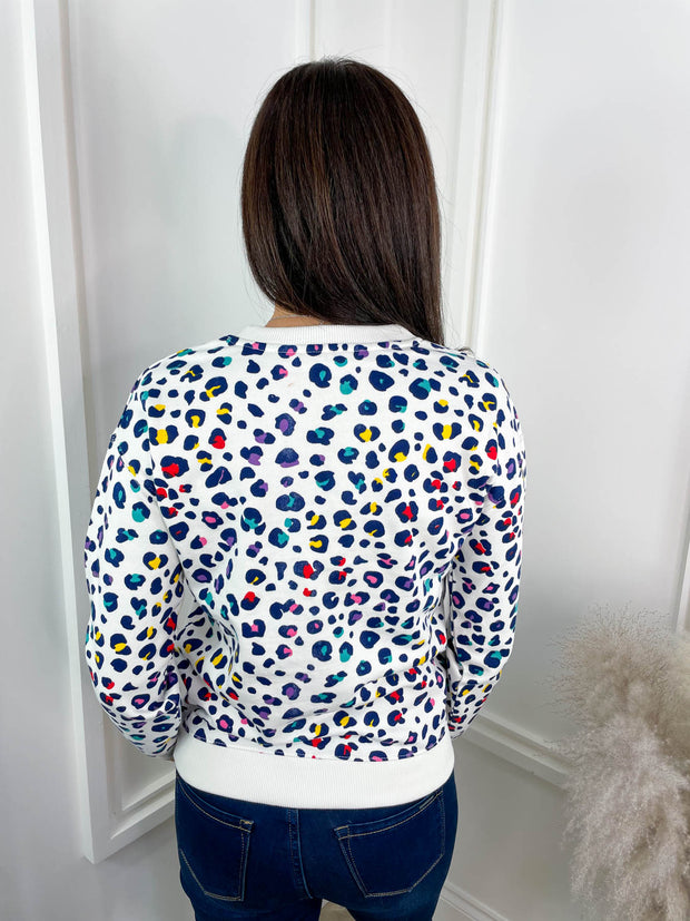 Noah Sweatshirt - White Rainbow Leopard By Sugarhill Brighton