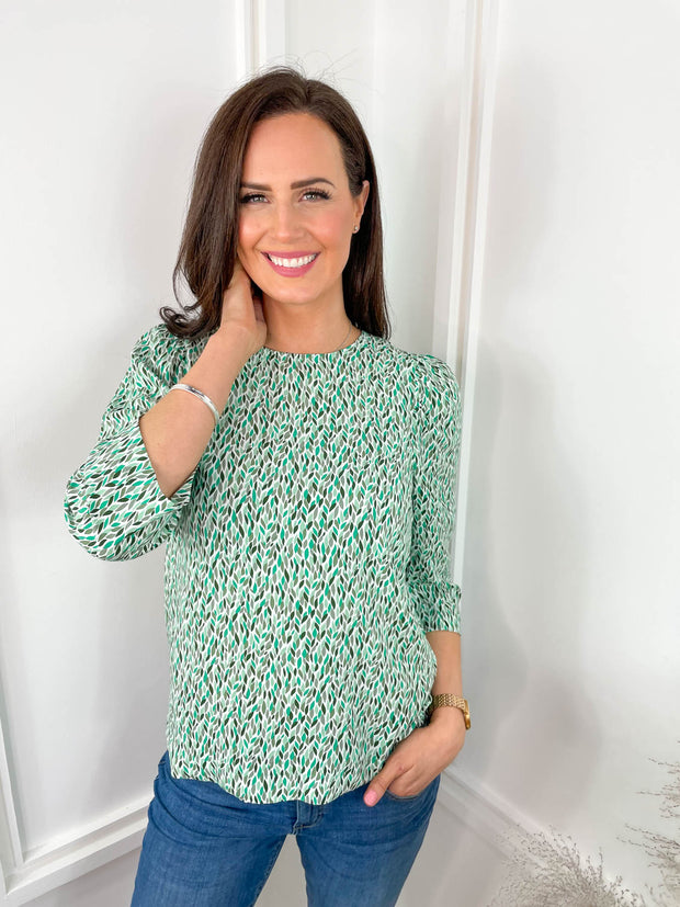 Madelyn Blouse - Green Abstract