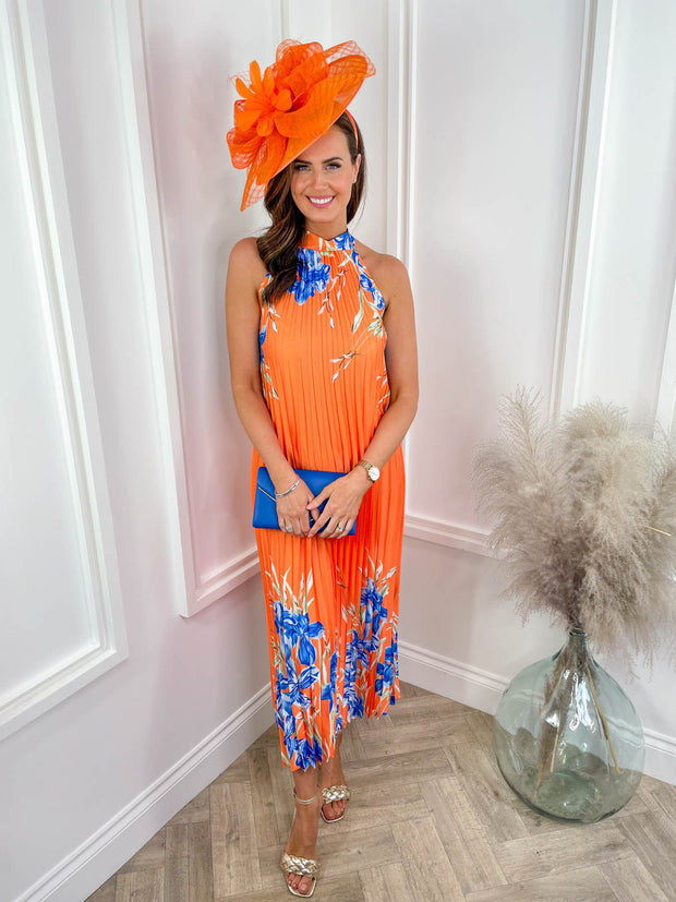 F&f orange pleated clearance dress
