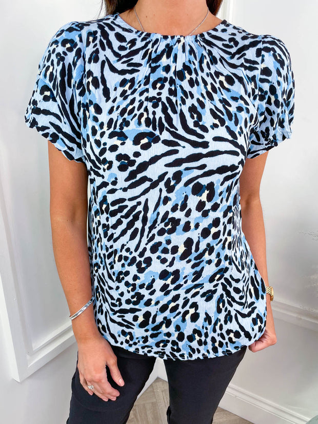 Fran Top - Blue Leopard