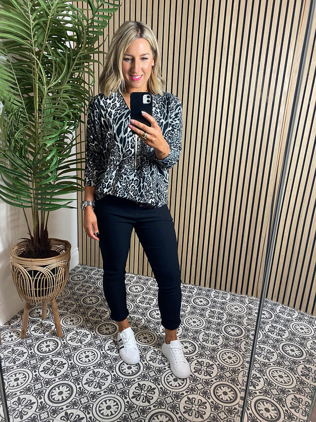 McKenzie Zip Top - Grey Animal