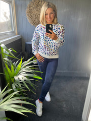 Noah Sweatshirt - White Rainbow Leopard By Sugarhill Brighton