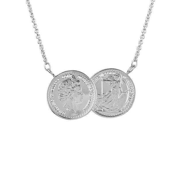 Two coin 2025 necklace silver